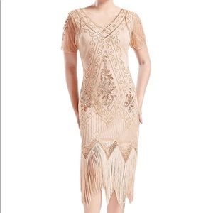1920s style flapper dress in beige